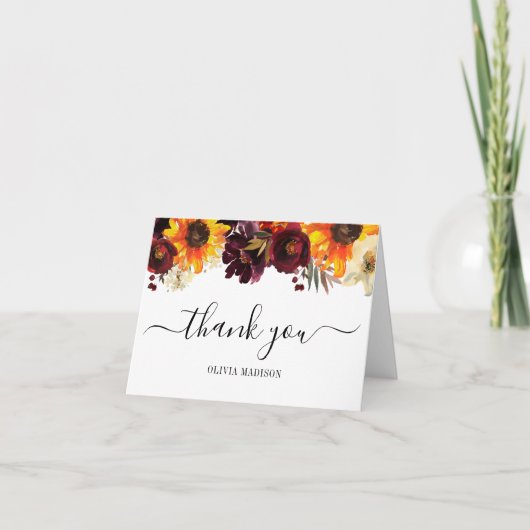 ラスティック サンキライ バーガンディー 牡丹 ブライダルシャワー サンキューカード (正面)