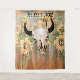 ラスティック サンフラワーズ ブル スカル ウエスタン フォトブース タペストリー