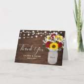 ラスティック サンフラワーズ ローズ ジャー ライト フォト ウェディング サンキューカード (正面)