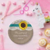 ラスティック サンフラワー ウェディングコレクション - ティール ペーパープレート (パーティー)