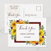 ラスティック サンフラワー シック レッド ローズ ウェディング サンクス ポストカード (正面/裏面)