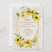 ラスティック サンフラワー パンプキン ウォーターカラー バーチ ウェディング 招待状 (正面)