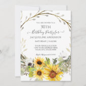 ラスティック サンフラワー フローラル ウォーターカラー 30歳の誕生日 招待状 (正面)