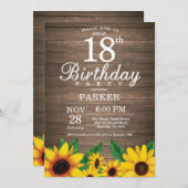 ラスティック サンフラワー 18歳の誕生日パーティー招待状 招待状 (正面/裏面)