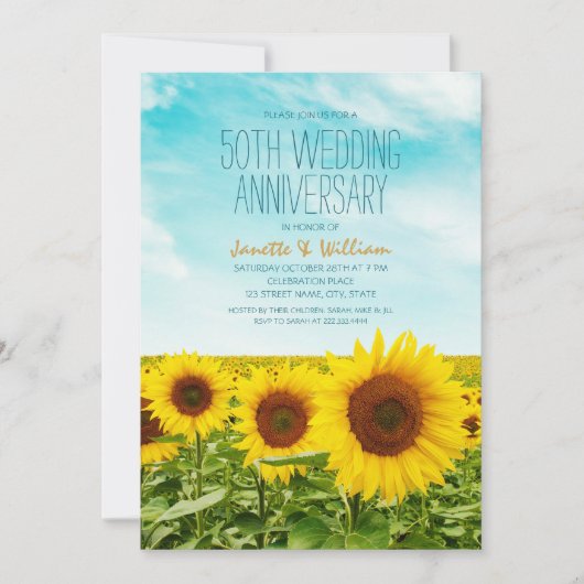 ラスティック サンフラワー 50周年 結婚記念日 花 招待状 (正面)