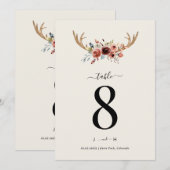 ラスティック シカの角 ウェディング テーブル ナンバー カード (正面/裏面)