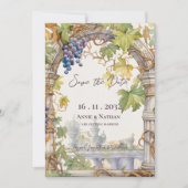 ラスティック・シックなワインナリーの葡萄の木のインスパイアを受けたウェディング セーブザデート (正面)