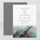 ラスティック シック オーシャニック ウッド ピア アート ビーチ ウェディング 招待状 (正面/裏面)