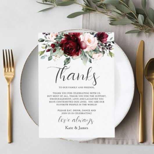 ラスティック シック バーガンディー ブラッシュ フラワーズ QR シェア フォト サンキューカード