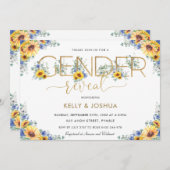 ラスティック シック ヒマワリ ブルー 花 モチーフ 性別 披露パーティー 招待状 (正面/裏面)