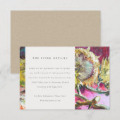 ラスティック シック ピンク イエロー ヒマワリ ウェディング ディテール エンクロージャーカード (正面/裏面)