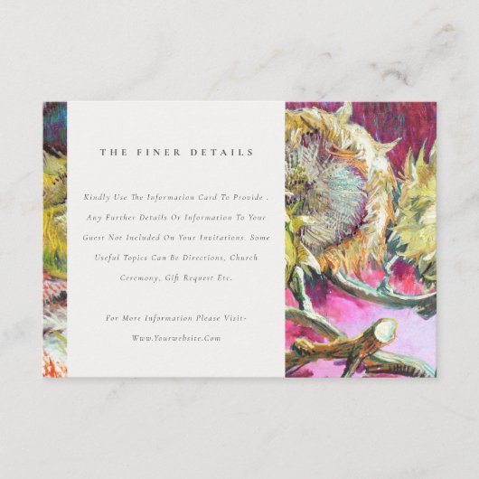 ラスティック シック ピンク イエロー ヒマワリ ウェディング ディテール エンクロージャーカード (正面)