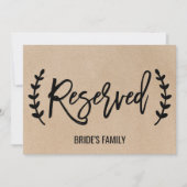 ラスティック シック 偽のクラフト紙 カリグラフィー「予約済み」サイン 招待状 (正面)
