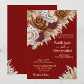 ラスティック シナモン ローズ ワイルドフラワー バーガンディ ウェディング 招待状 (正面/裏面)
