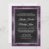 ラスティック シルバー パープル ブラック ダマスク ムスリム ウェディング 招待状 (裏面)