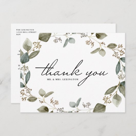 ラスティック シード ユーカリ ウェディング サンクス ウェディング ポストカード (正面/裏面)