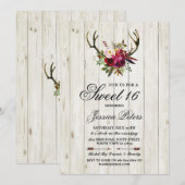 ラスティック スイート16 パーティー フラワリー アントラー スタッグ 招待状 (正面/裏面)