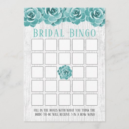 ラスティック スキューレント フローラル ブライダル シャワー ビンゴ (正面)