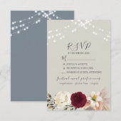 ラスティック ストリング ライト ウェディング RSVP カード (正面/裏面)