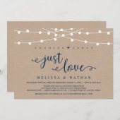 ラスティック ストリング ライト、クラフト ネイビー ブルー、婚前逃避行 招待状 (正面/裏面)