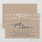 ラスティック ストリング ライト、クラフト ネイビー ブルー、婚約式 招待状 (正面/裏面)