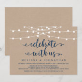 ラスティック ストリング ライト、クラフト ネイビー ブルー、駆け落ち 招待状 (正面/裏面)