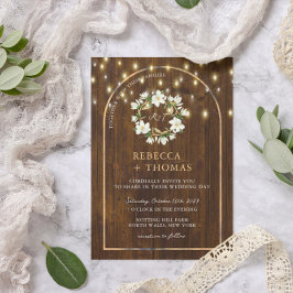 ラスティック ストリング ライト ゴールド アーチ マグノリア ウェディング 招待状