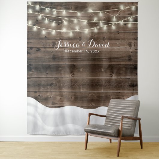 ラスティック ストリング ライト スノー ウィンター ウェディング バックドロップス タペストリー (インサイチュ)