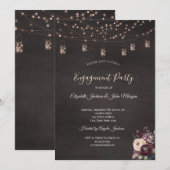 ラスティック ストリング ライト メイソンジャー ローズ 婚約 招待状 (正面/裏面)