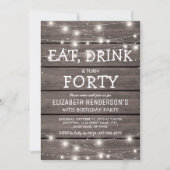 ラスティック ストリング ライト 40歳の誕生日パーティー | 40th 招待状 (正面)