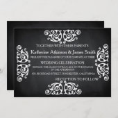 ラスティック スワール フローラル ブラックボード ウェディング 招待状 (正面/裏面)