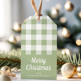 ラスティック・セージグリーンのチェック柄 メリークリスマス ギフトタグ