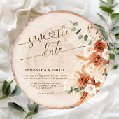 ラスティック セーブ・ザ・デート ラウンド ウッド カット 穀物 カード