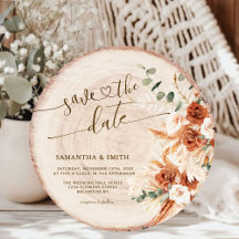 ラスティック セーブ・ザ・デート ラウンド ウッド カット 穀物 カード