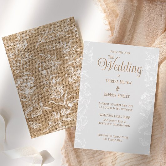 ラスティック ダスティーブルー バルーン フローラルレース ウェディング 招待状