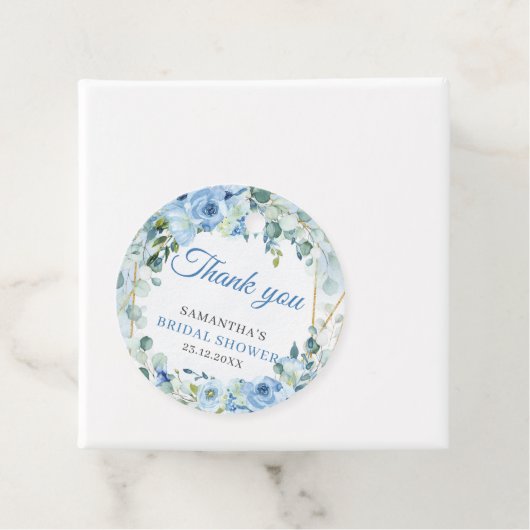 ラスティック ダスティーブルー フラワーのゴールドフレーム ブライダルシャワー フェイバータグ (インサイチュ)