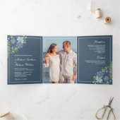 ラスティック ダスティーブルー 水彩花写真 ウェディング 三つ折り招待状 (内部)