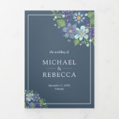ラスティック ダスティーブルー 水彩花写真 ウェディング 三つ折り招待状 (カバー)