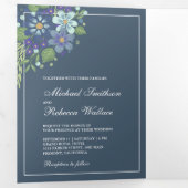 ラスティック ダスティーブルー 水彩花写真 ウェディング 三つ折り招待状 (内部最初)