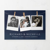 ラスティック ダスティー ブルー ローズ 花の写真 ネイビー ウェディング 三つ折り招待状 (カバー)