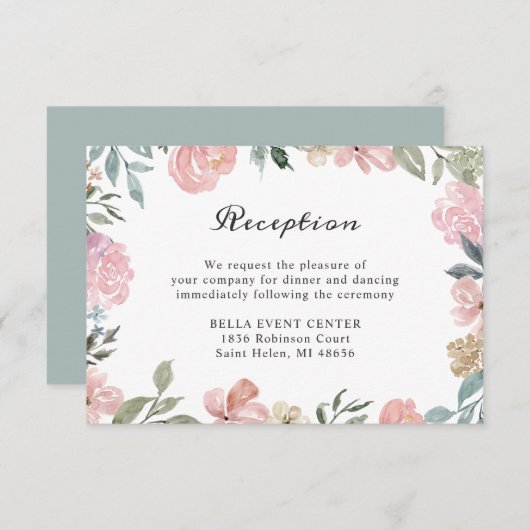 ラスティック ダスティ ピンク フローラル ウェディング レセプションの詳細 エンクロージャーカード (正面/裏面)