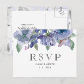 ラスティック ダスティ ブルー フローラル ウェディング インビテーションポストカード (正面/裏面)