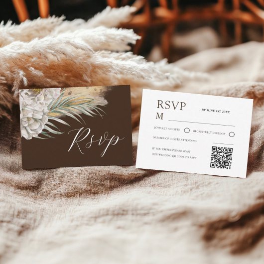 ラスティック ダークブラウン 水彩フラワーRSVP 出欠カード