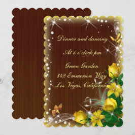 ラスティック ダーク ウッド イエロー フラワー ウェディング レセプション 招待状