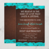 ラスティック ティールとブラウンのウェディング 招待状 (正面/裏面)