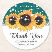 ラスティック ティール バルーン ひまわり ウェディング ラウンドペーパーコースター (正面)