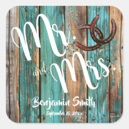 ラスティック ティール バーン ウッド ホースシュー ウェディング スクエアシール