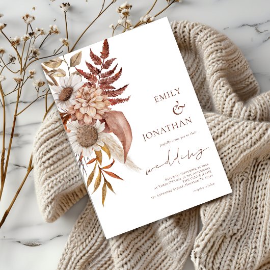 ラスティック テラコッタ フラワーズ ウェディング 招待状