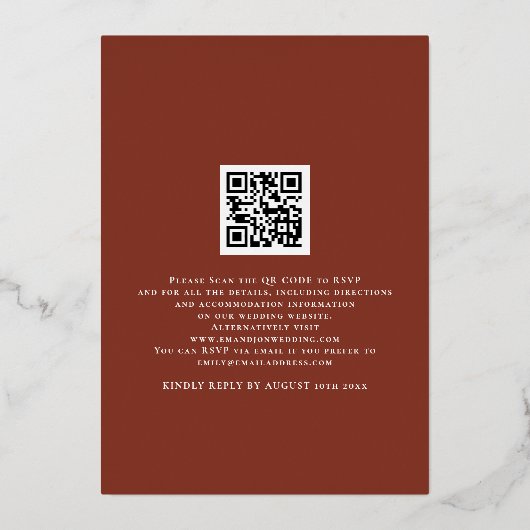 ラスティック テラコッタ フラワーズ カジュアル スクリプト ウェディング 箔招待状 (裏面)