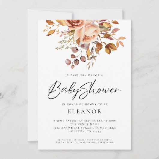 ラスティック テラコッタ フラワーズ ベビーシャワー 招待状 (正面)